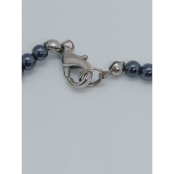 Hematite Faux Pearl Orange Beaded Silver Tone 20" Lobster Clasp Necklace - Picture 6 of 6